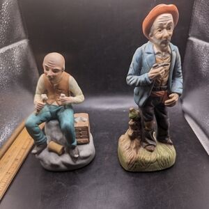 Vintage Old Men Figurines One With Tools Possibly Cobbler And One With Pipe